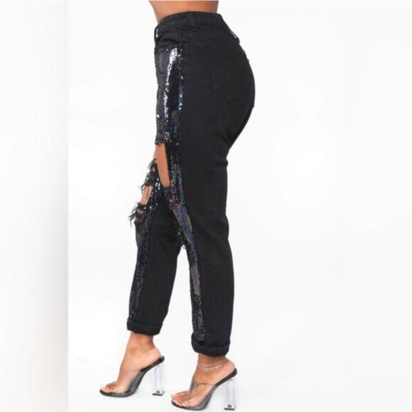 CELLO Black Sequins Distressed Skinny Jeans Size 9 Party Y2K Club - Picture 2 of 10